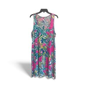 Lilly Pulitzer Multicolor Patterned Sleeveless Dress Sz L 100% Pima Cotton